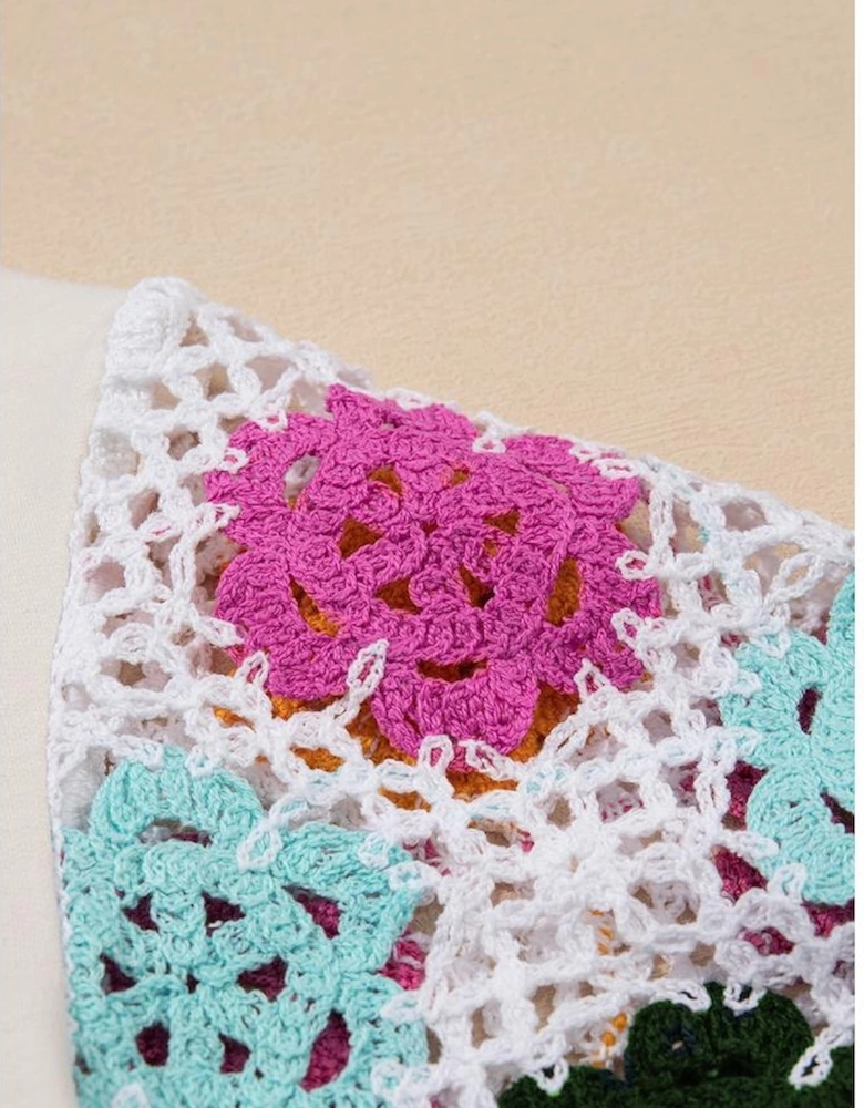 White Floral Crochet Splicing Sleeve T Shirt Dress