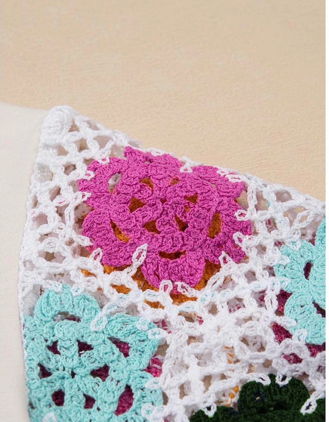 White Floral Crochet Splicing Sleeve T Shirt Dress