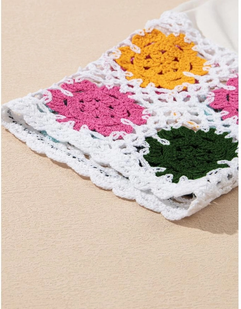 White Floral Crochet Splicing Sleeve T Shirt Dress