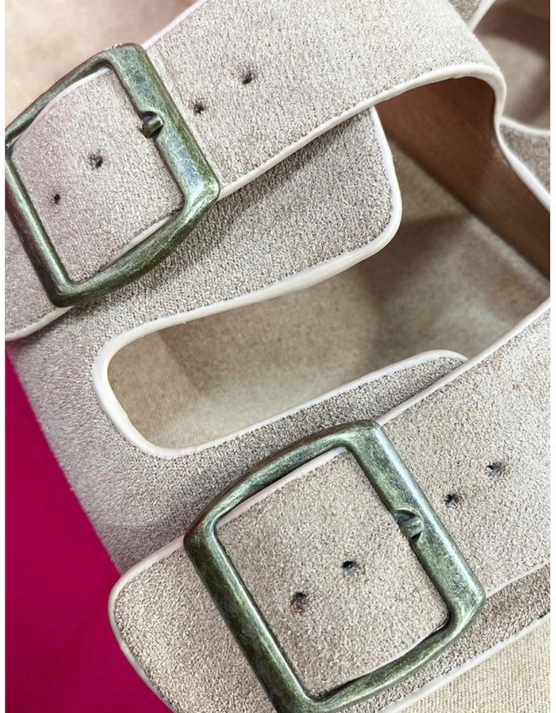 Azura Exchange Beige Suede Buckle Decor Footbed Sandal Slippers