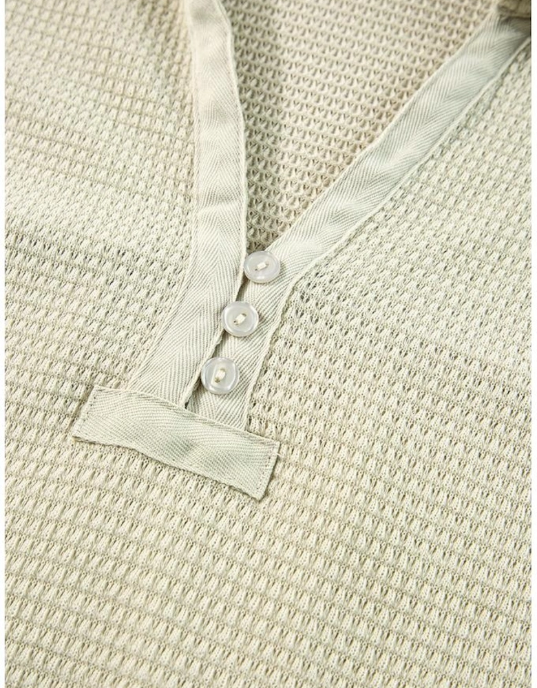 Parchment Textured Buttoned Long Sleeve Top 2 Piece Shorts Set