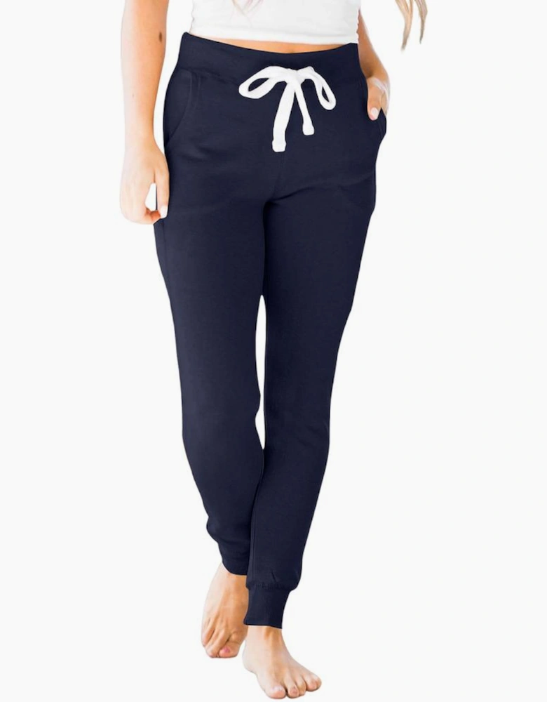 Navy Blue Drawstring Waist Pocketed Joggers