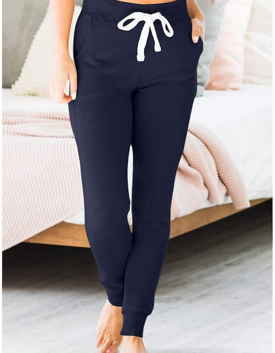 Navy Blue Drawstring Waist Pocketed Joggers