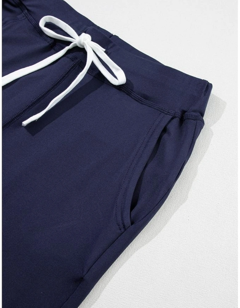 Navy Blue Drawstring Waist Pocketed Joggers