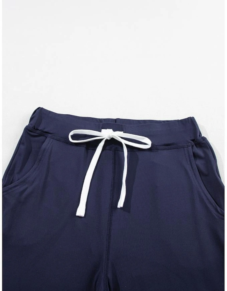 Navy Blue Drawstring Waist Pocketed Joggers