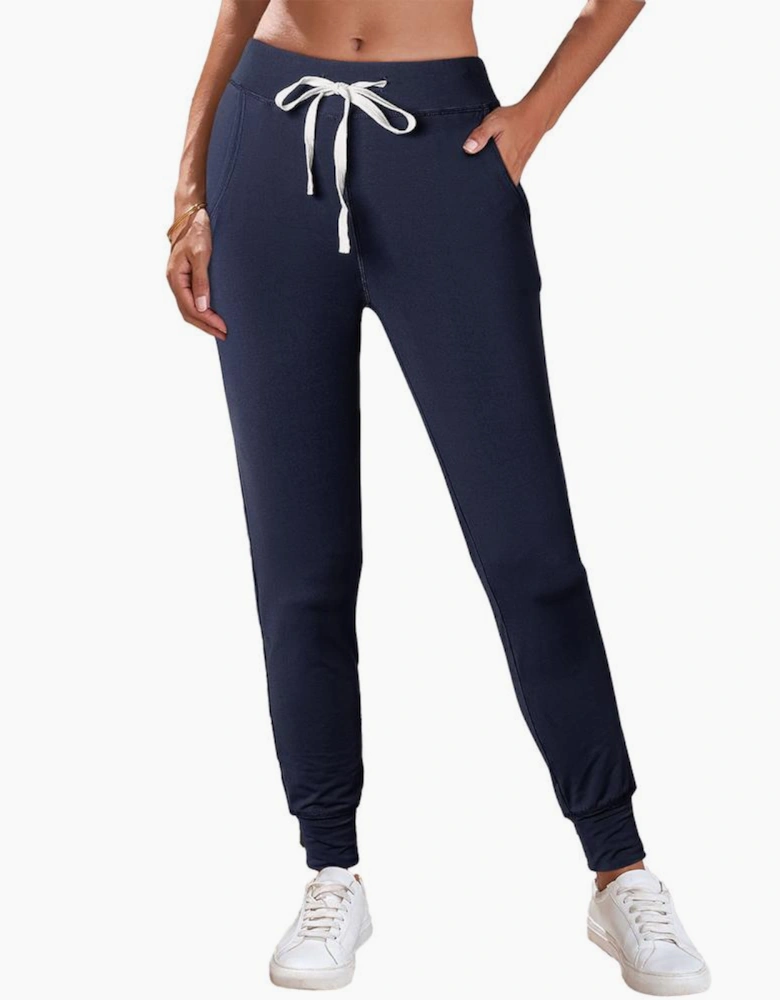 Navy Blue Drawstring Waist Pocketed Joggers