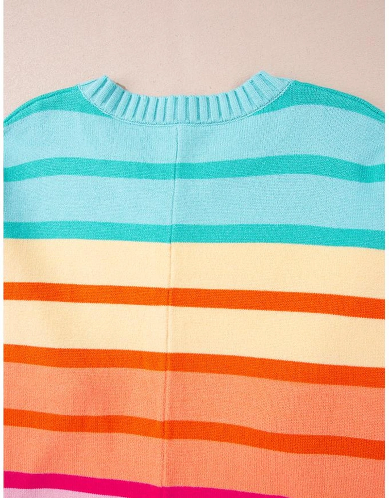 Yellow Stripe Gradient Striped Ribbed Edge Loose Sweater