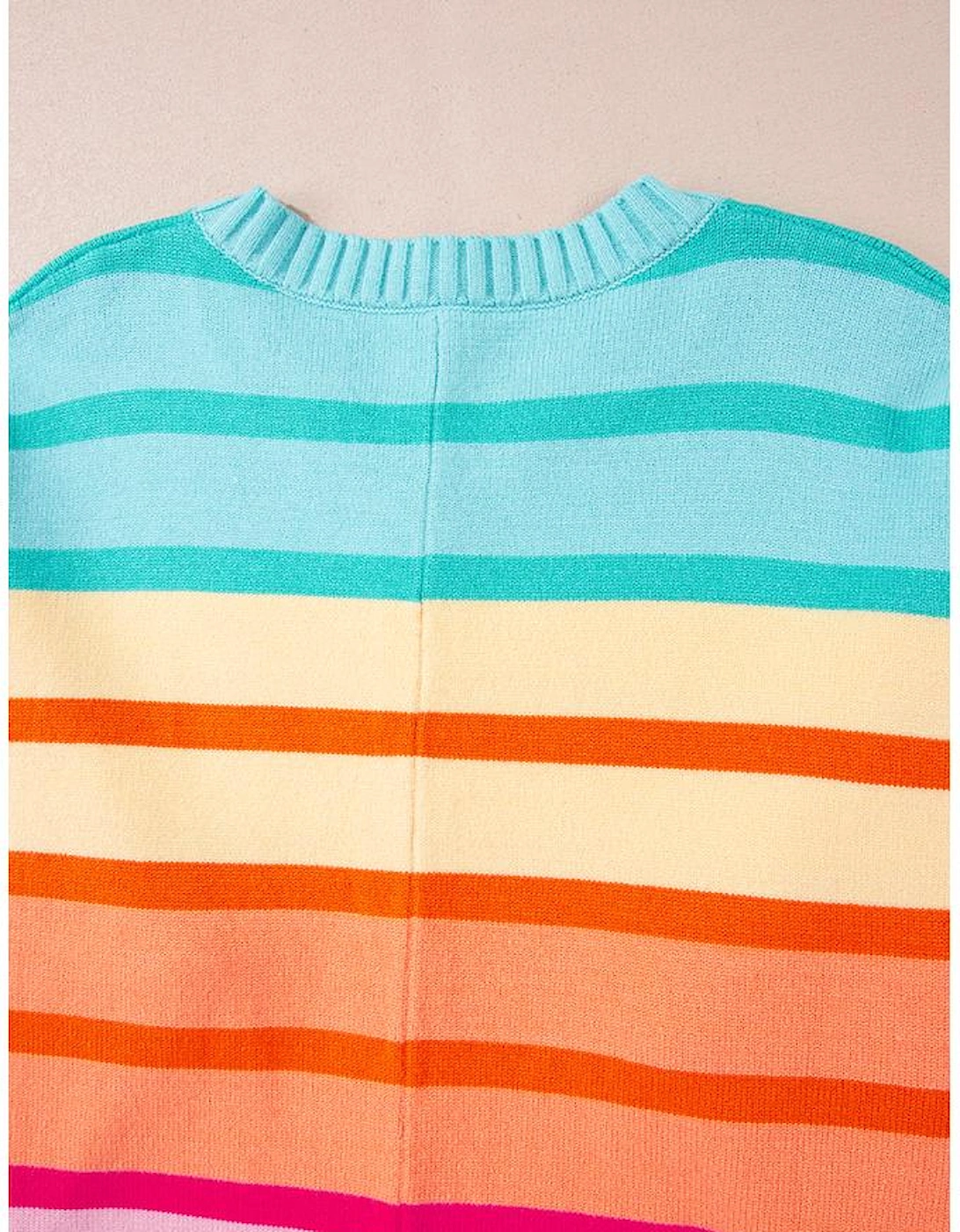 Yellow Stripe Gradient Striped Ribbed Edge Loose Sweater, 12 of 11