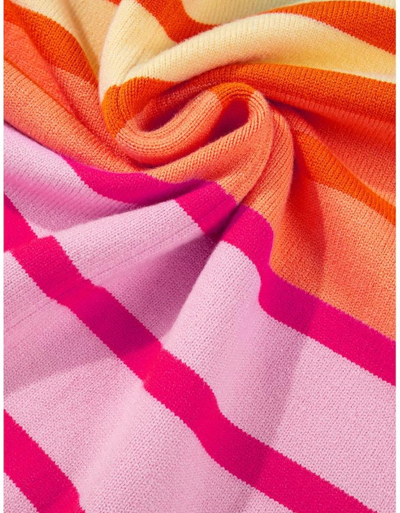 Yellow Stripe Gradient Striped Ribbed Edge Loose Sweater