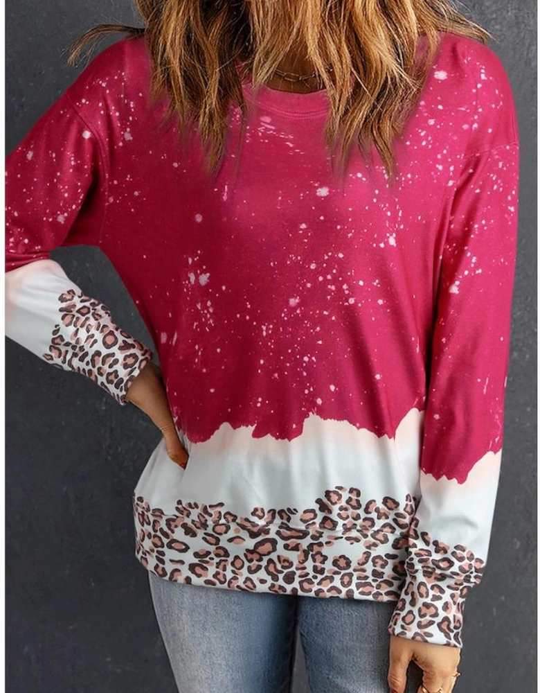 Red Leopard Bleached Pullover Sweatshirt