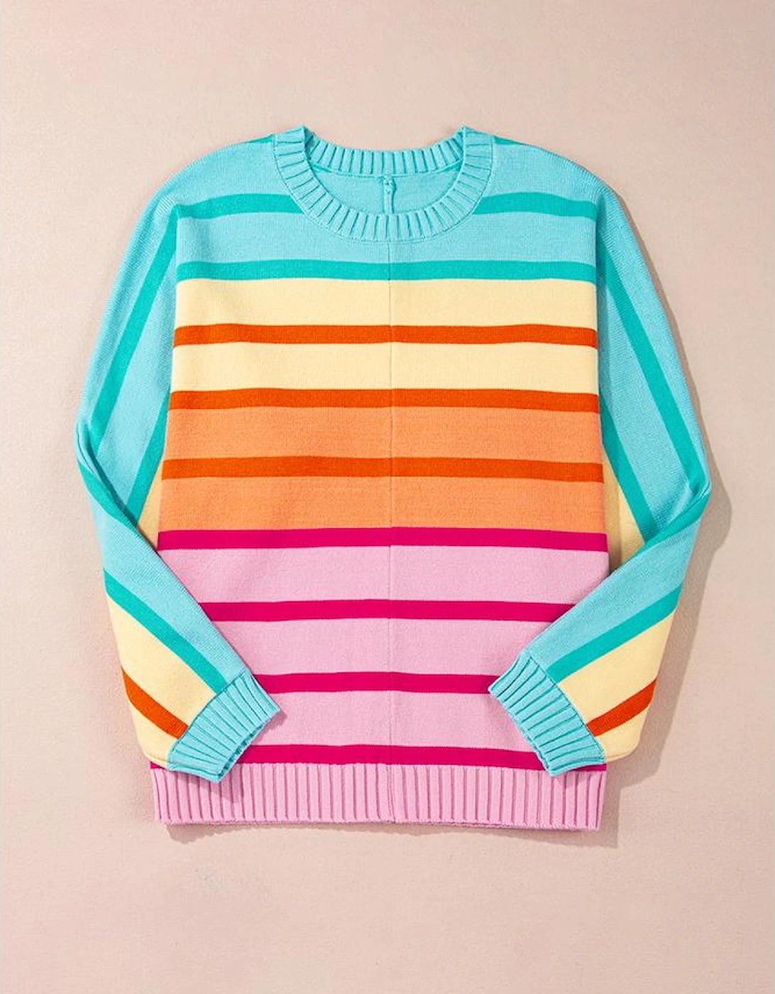 Yellow Stripe Gradient Striped Ribbed Edge Loose Sweater