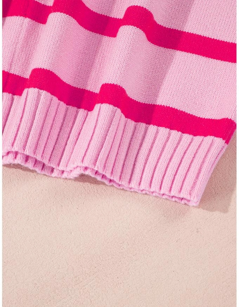 Yellow Stripe Gradient Striped Ribbed Edge Loose Sweater