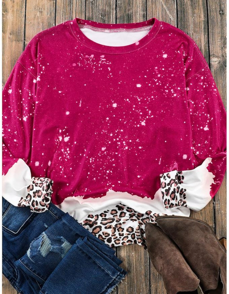 Red Leopard Bleached Pullover Sweatshirt