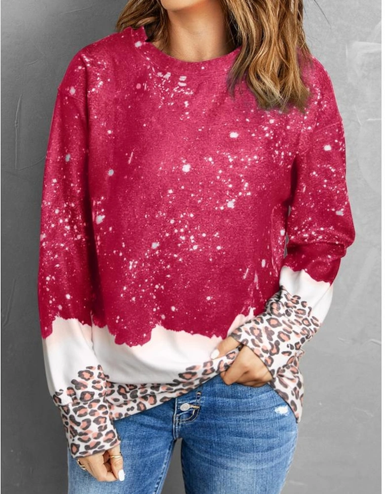 Red Leopard Bleached Pullover Sweatshirt