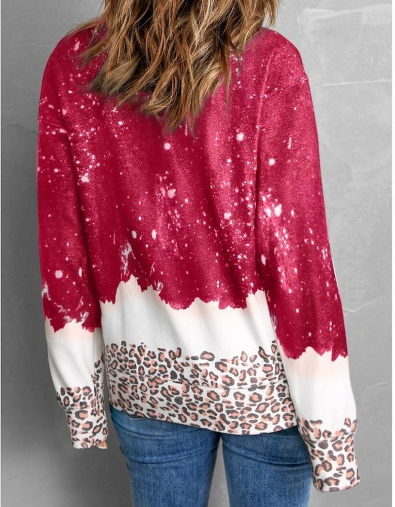Red Leopard Bleached Pullover Sweatshirt
