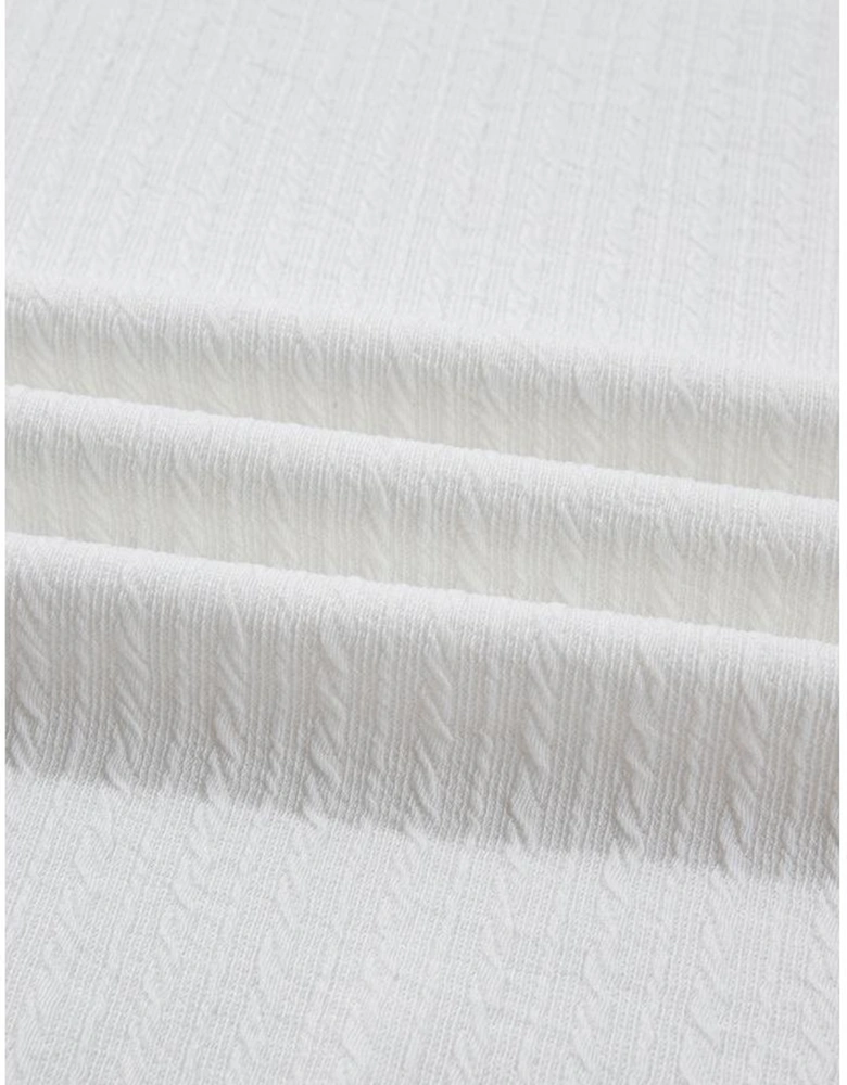 White Cable Texture Ribbed Color Block Plus Size Knit Top