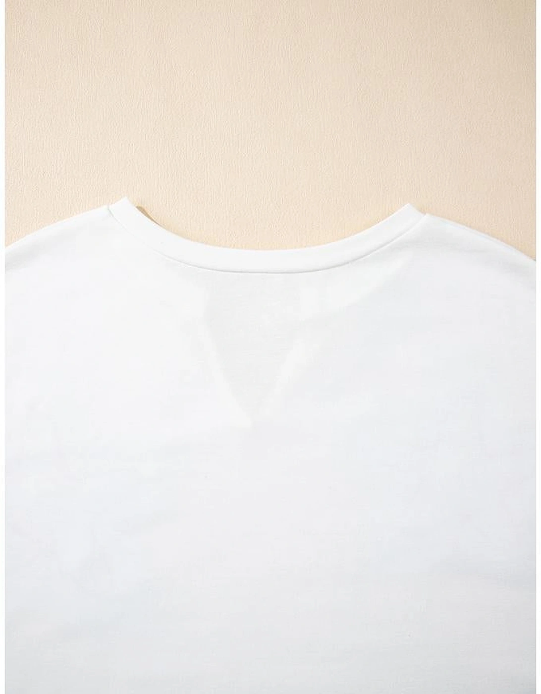 White Floral Applique Notched V Neck Dolman Sleeve Top