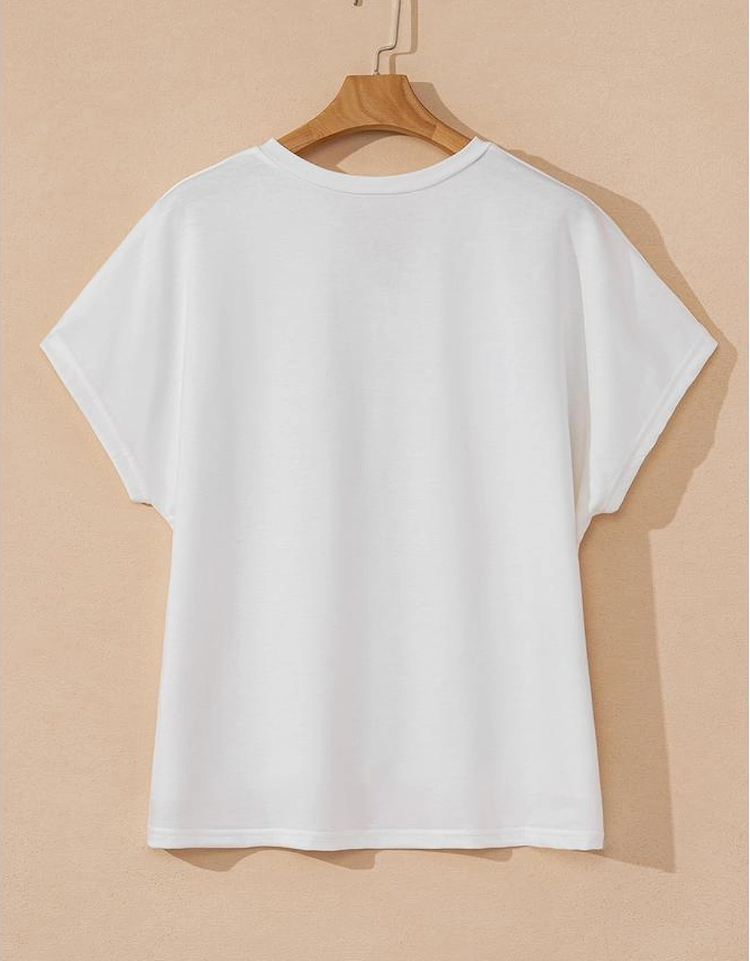 White Floral Applique Notched V Neck Dolman Sleeve Top