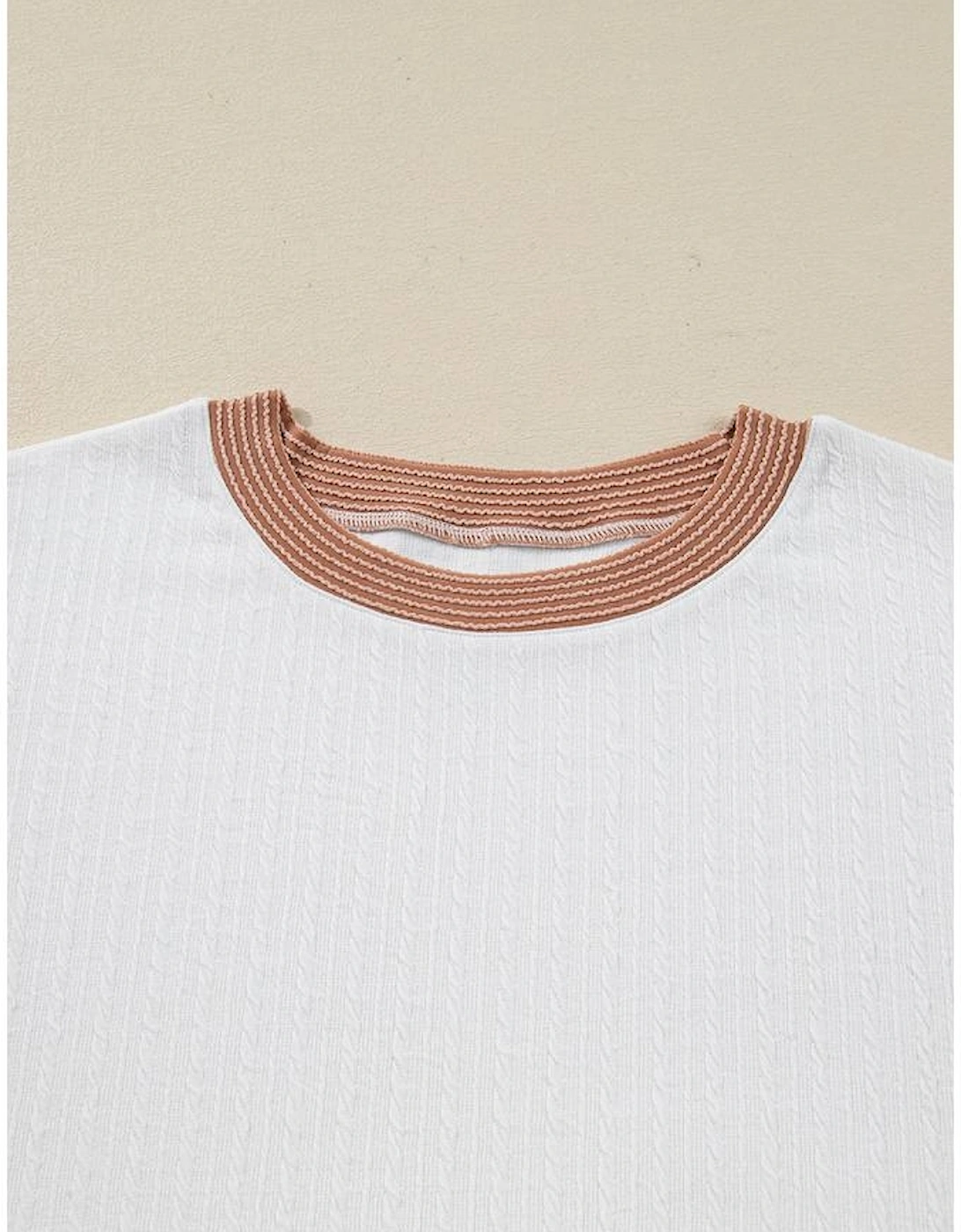 White Cable Texture Ribbed Color Block Plus Size Knit Top