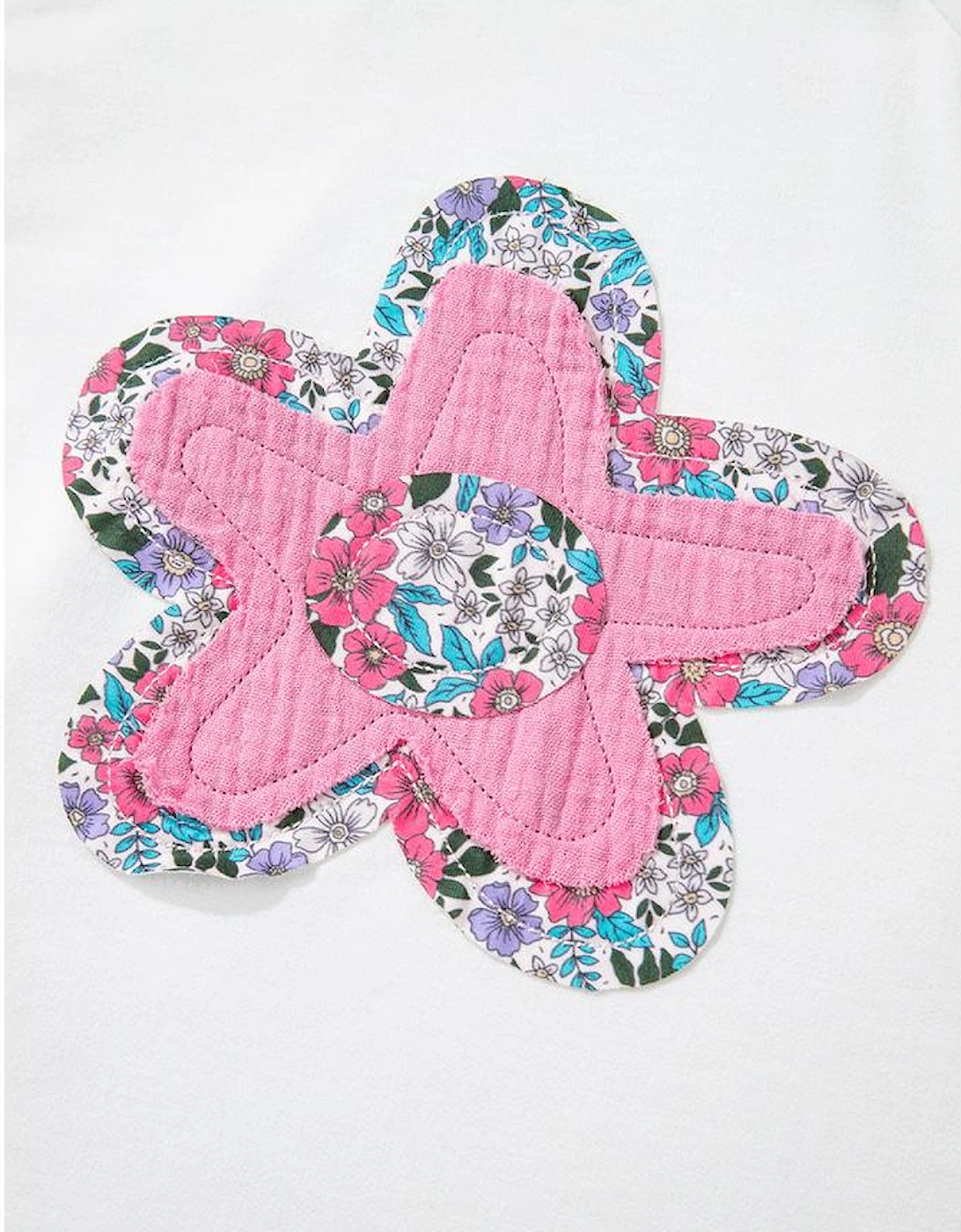 White Floral Applique Notched V Neck Dolman Sleeve Top