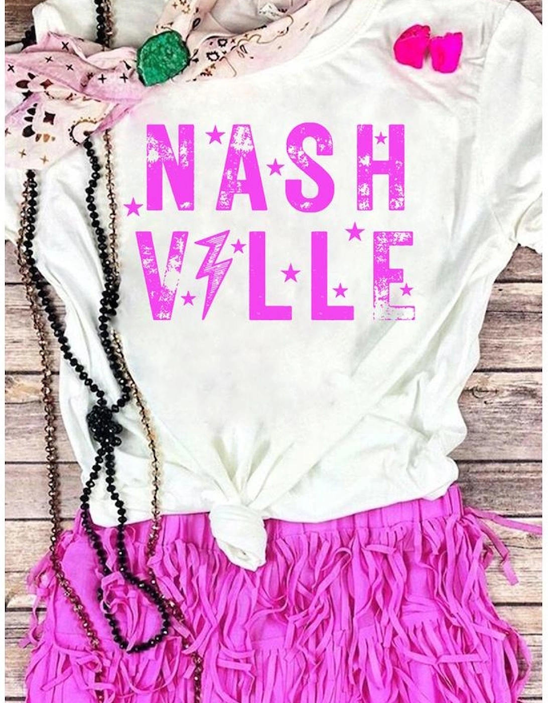 White NASHVILLE Star Graphic Crewneck T Shirt