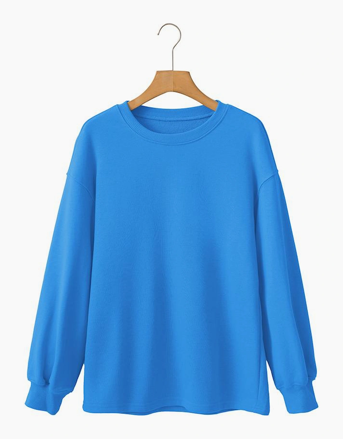 Sky Blue Solid Color Drop Shoulder Long Sleeve Basic Sweatshirt