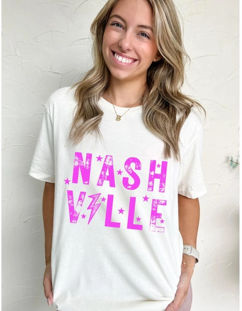 White NASHVILLE Star Graphic Crewneck T Shirt