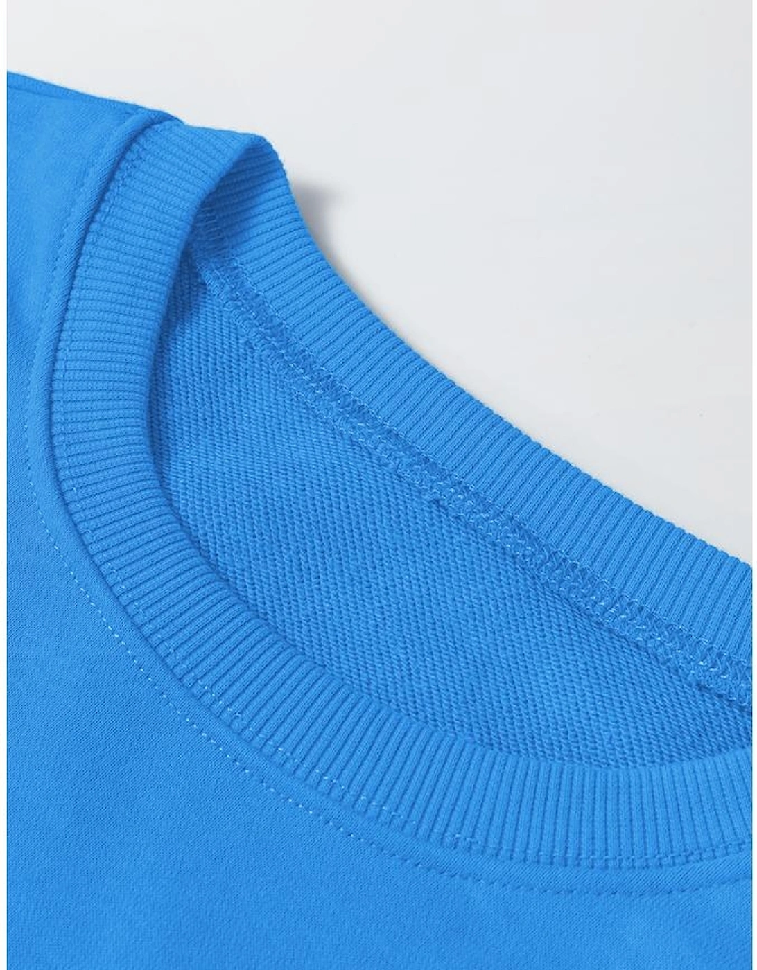 Sky Blue Solid Color Drop Shoulder Long Sleeve Basic Sweatshirt