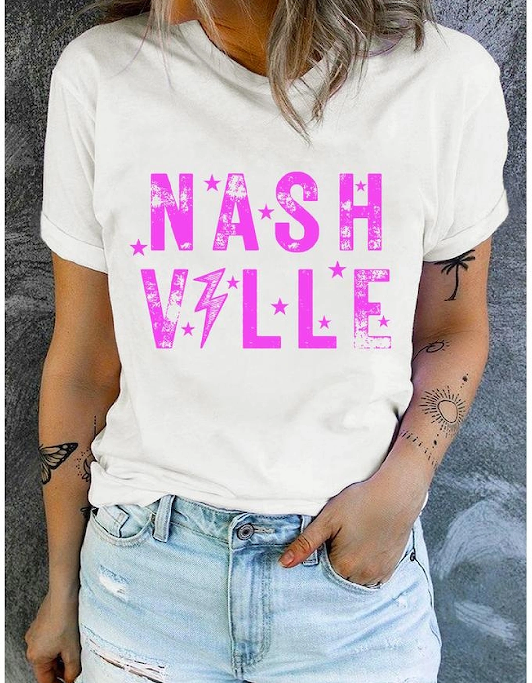 White NASHVILLE Star Graphic Crewneck T Shirt