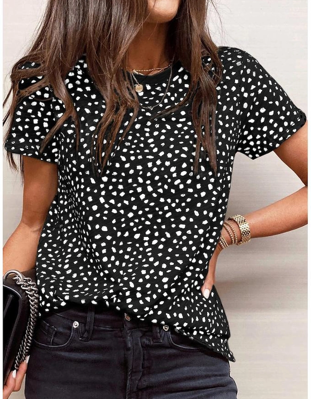 Black Cheetah Print O-neck Short Sleeve T Shirt