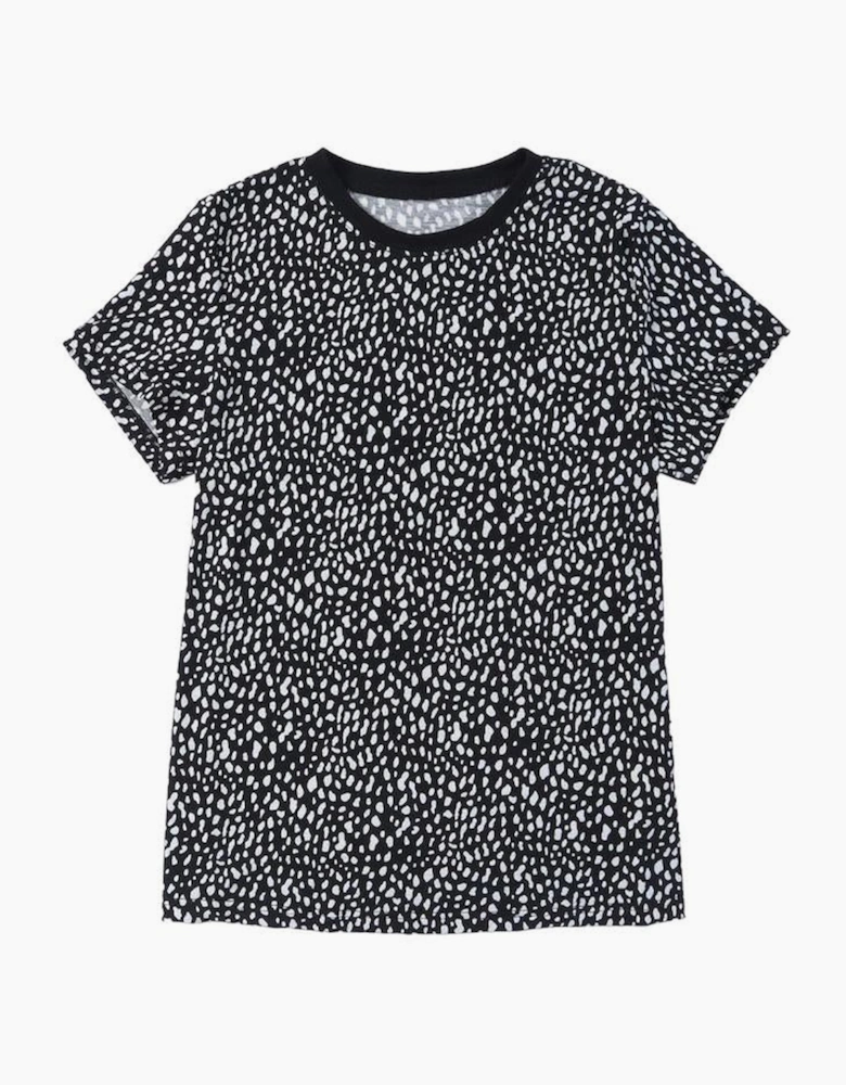 Black Cheetah Print O-neck Short Sleeve T Shirt
