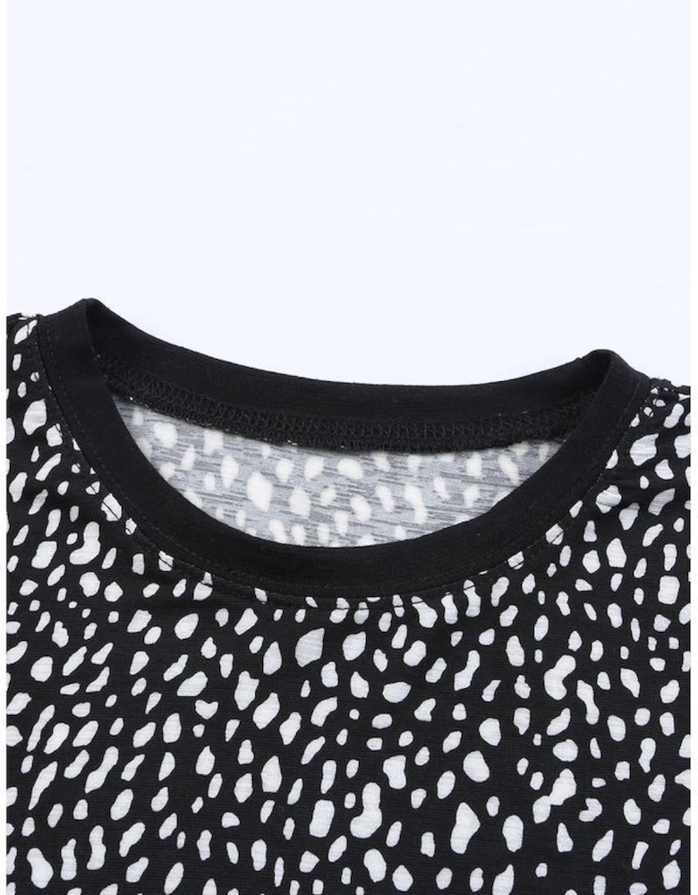 Black Cheetah Print O-neck Short Sleeve T Shirt