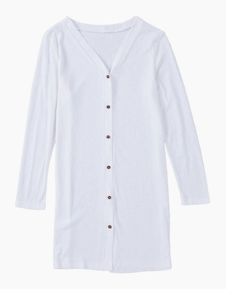 White Solid Color Open-Front Buttons Cardigan