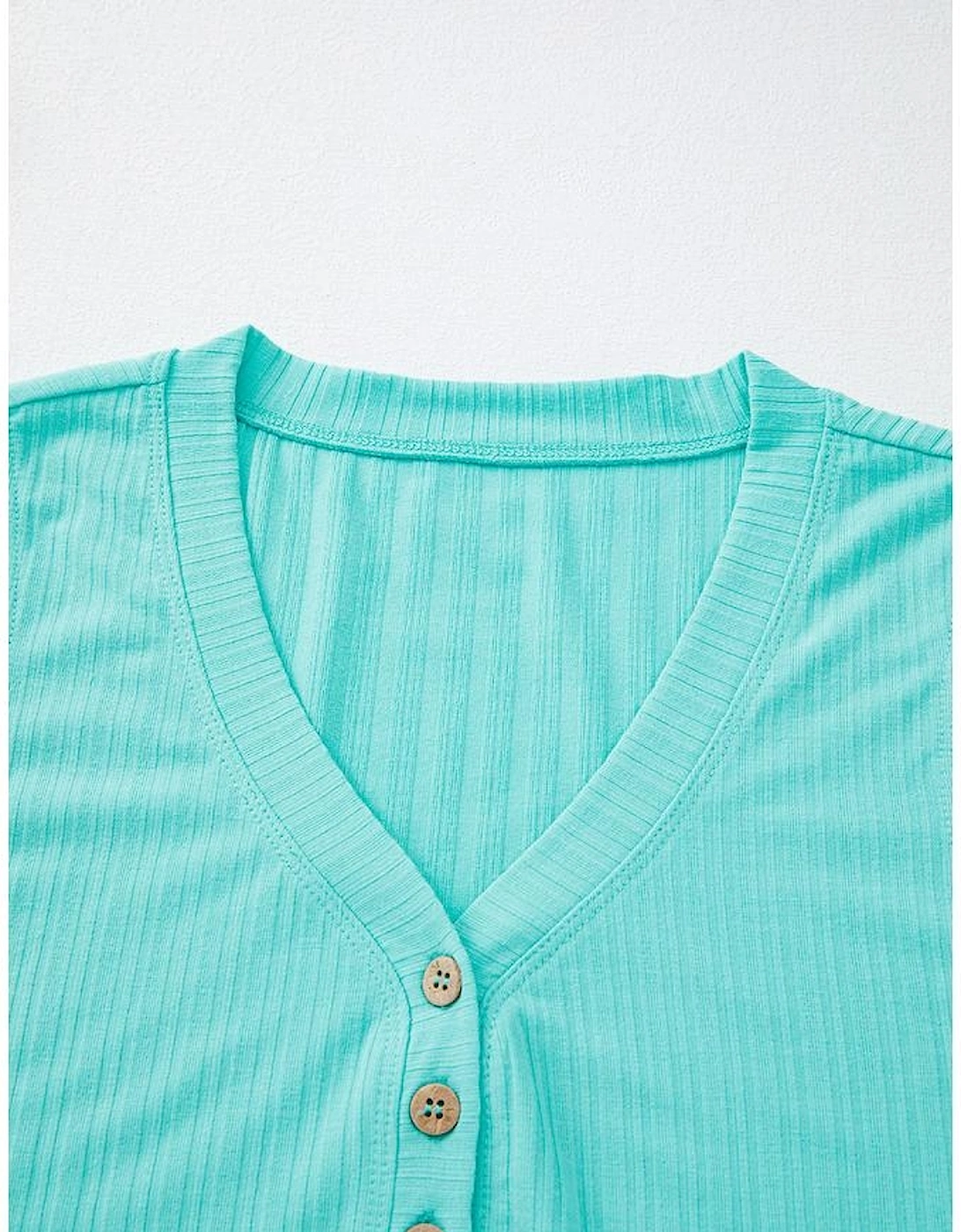 Mint Green Ribbed Button V Neck Tank Top and Shorts Set