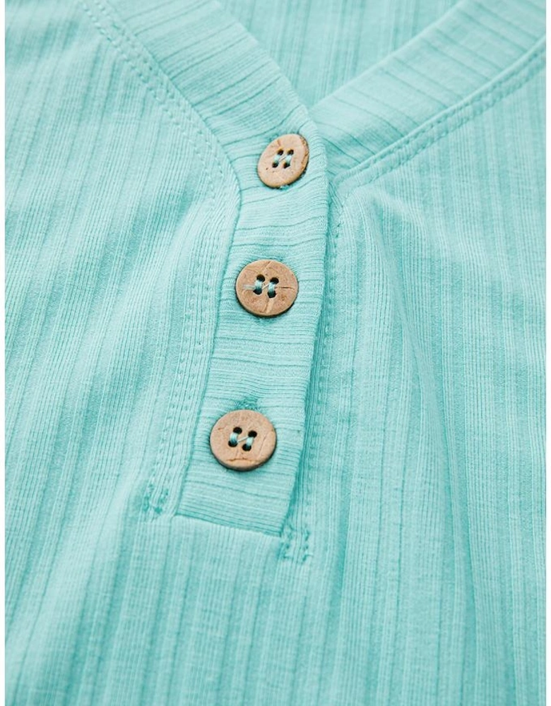 Mint Green Ribbed Button V Neck Tank Top and Shorts Set