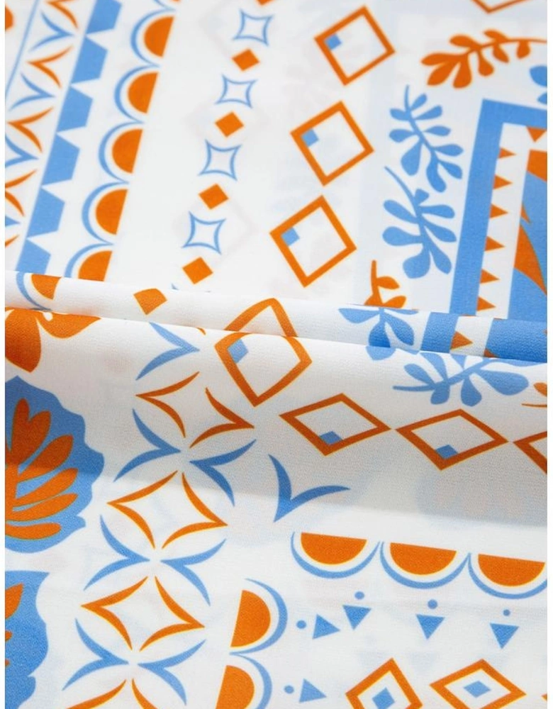 Orange Multi Printed Ricrac Trim Spaghetti Straps Maxi Dress