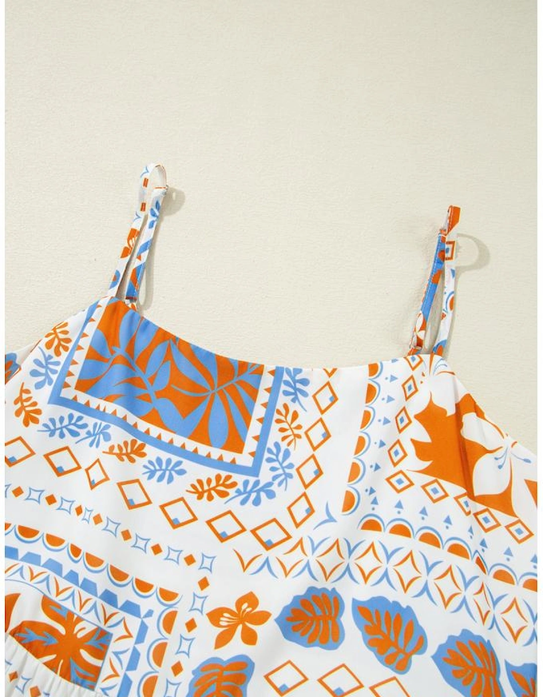 Orange Multi Printed Ricrac Trim Spaghetti Straps Maxi Dress