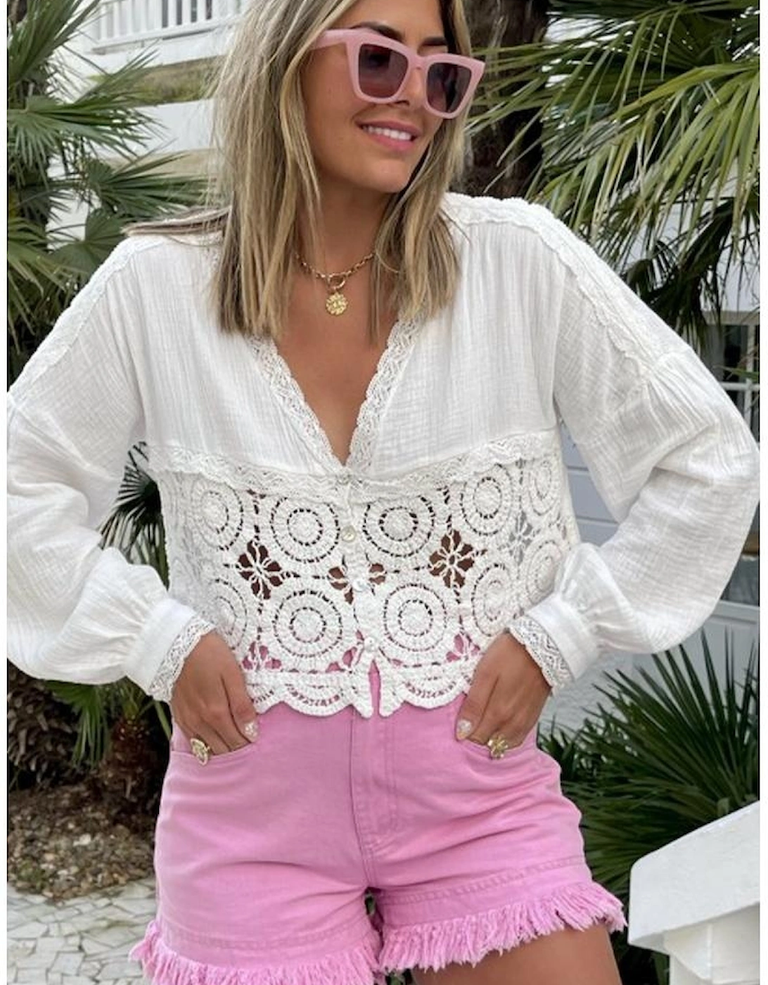 Pink Frayed Edge Mid Rise Denim Shorts