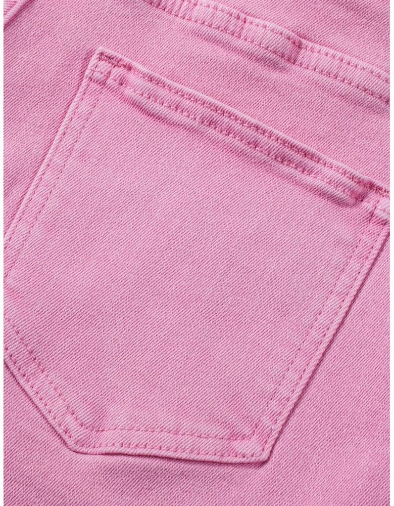 Pink Frayed Edge Mid Rise Denim Shorts