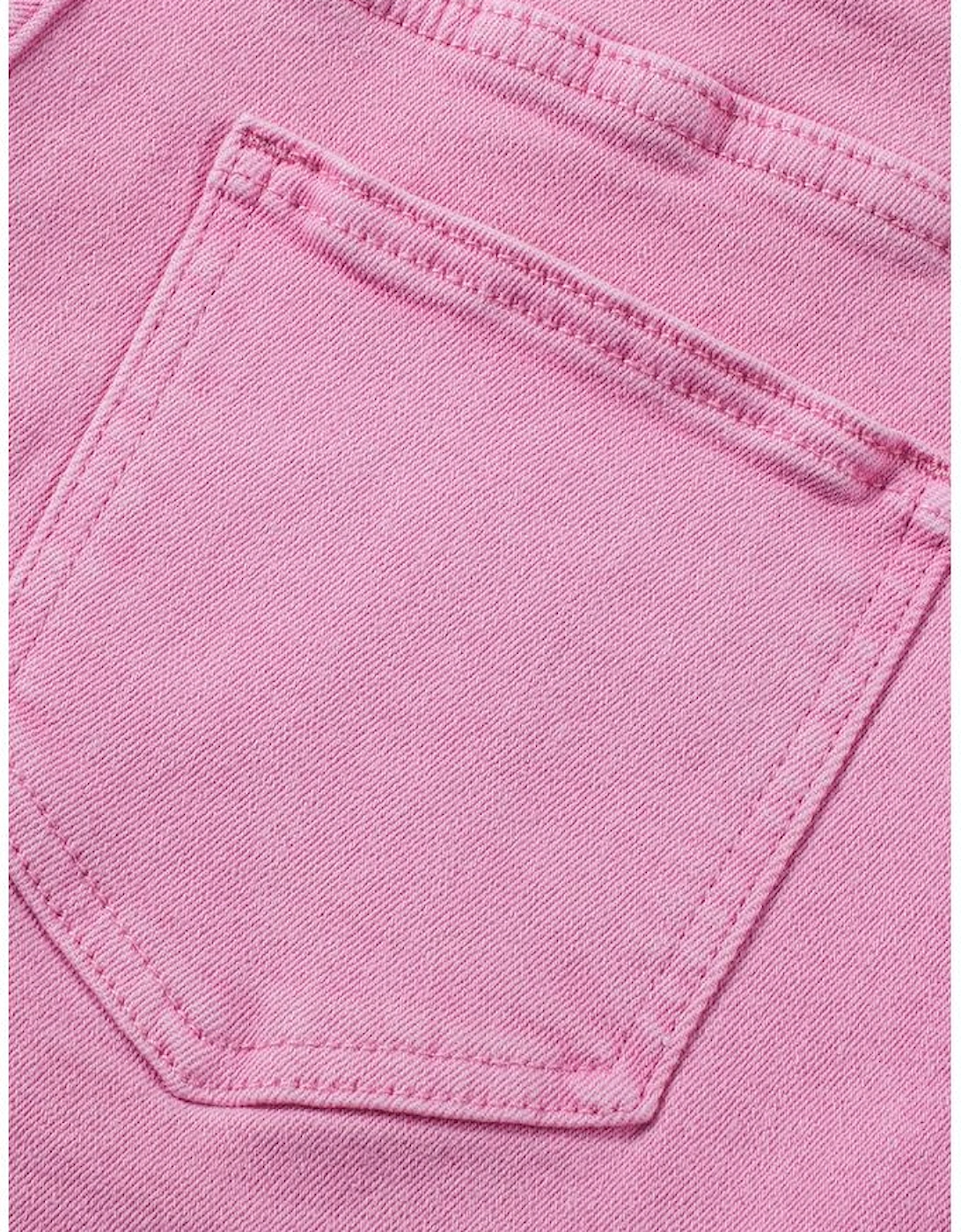 Pink Frayed Edge Mid Rise Denim Shorts