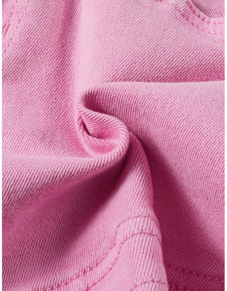 Pink Frayed Edge Mid Rise Denim Shorts