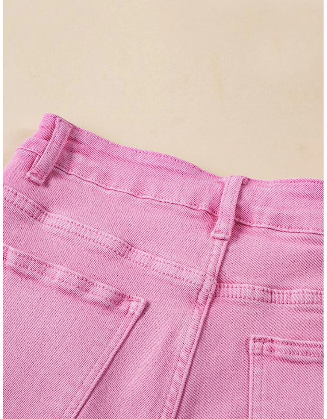 Pink Frayed Edge Mid Rise Denim Shorts