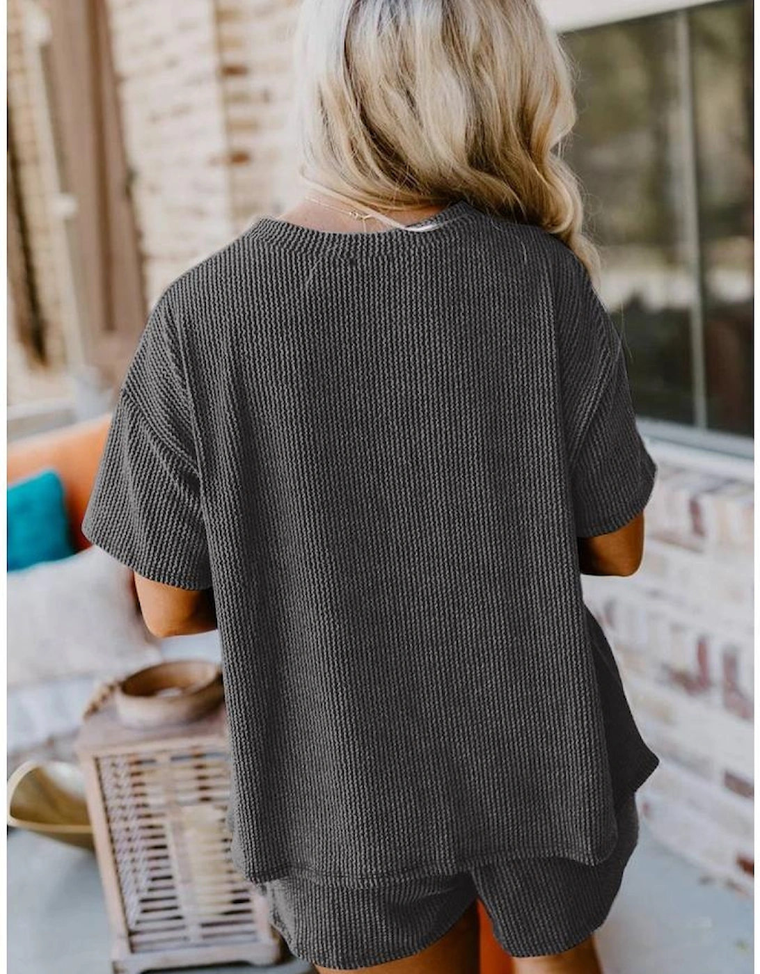 Carbon Grey Sequin Crawfish Food Print Textured Tee and Short Set, 9 of 8