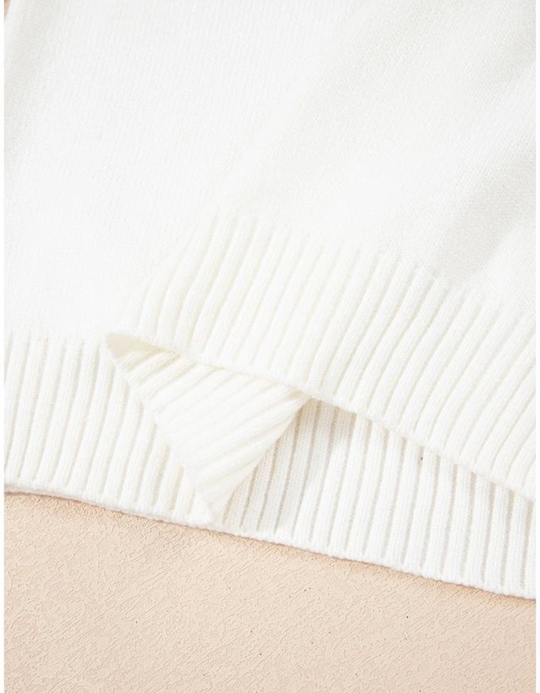 White Ethnic Geometric Colorblock Print Drop Shoulder Sweater