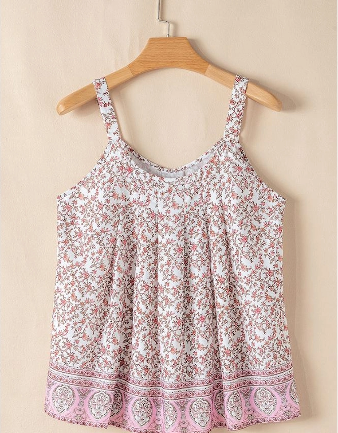 Pink Bohemian Floral Pleated U Neck Vest