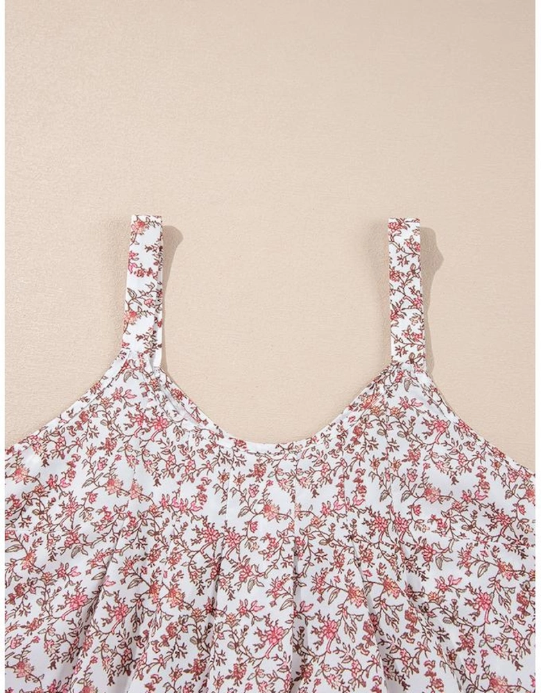 Pink Bohemian Floral Pleated U Neck Vest