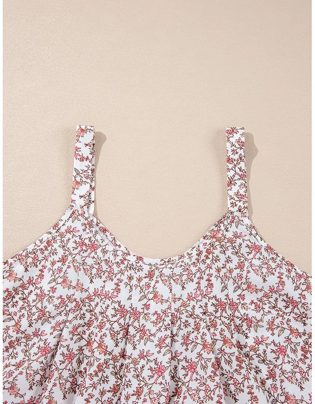 Pink Bohemian Floral Pleated U Neck Vest