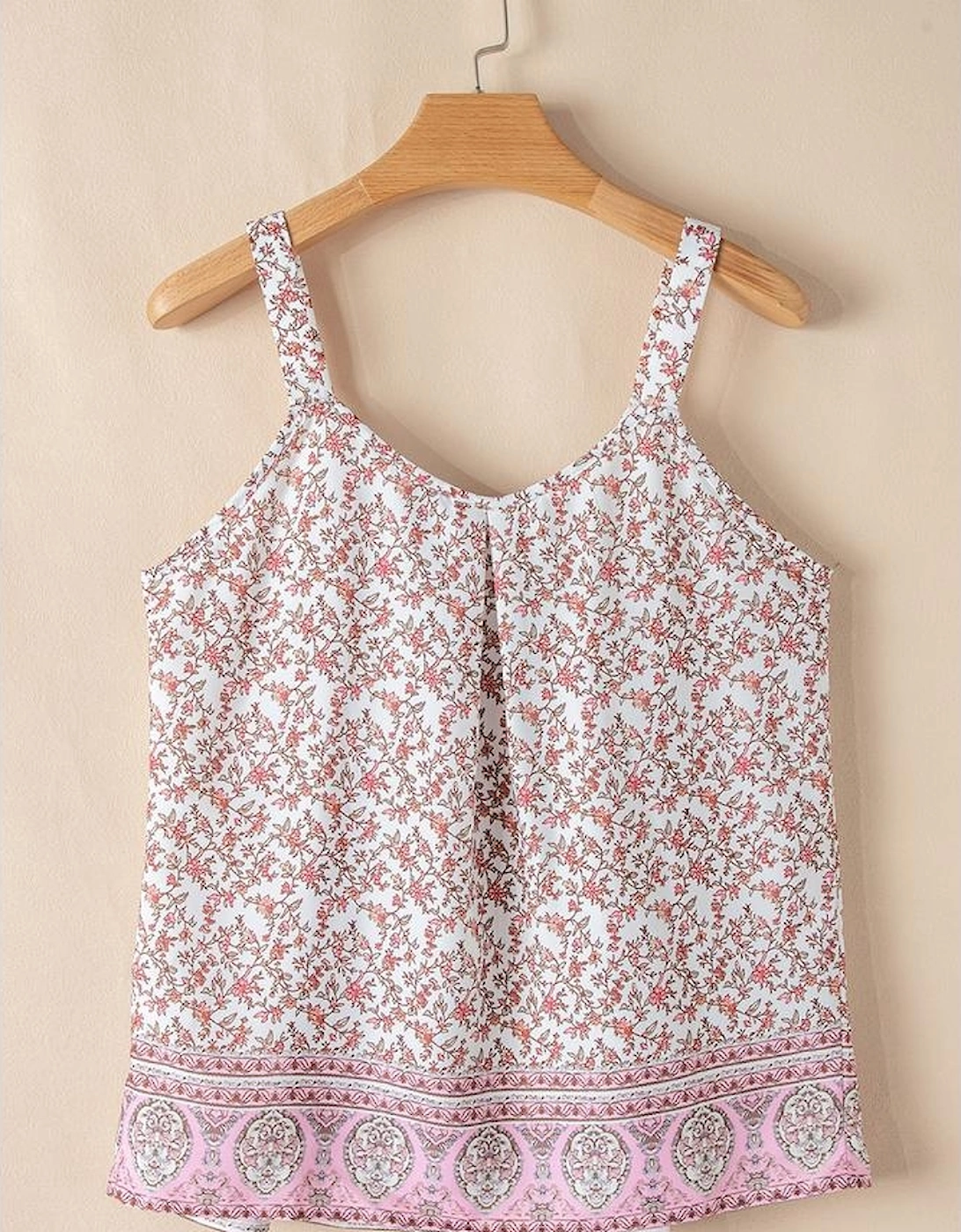 Pink Bohemian Floral Pleated U Neck Vest