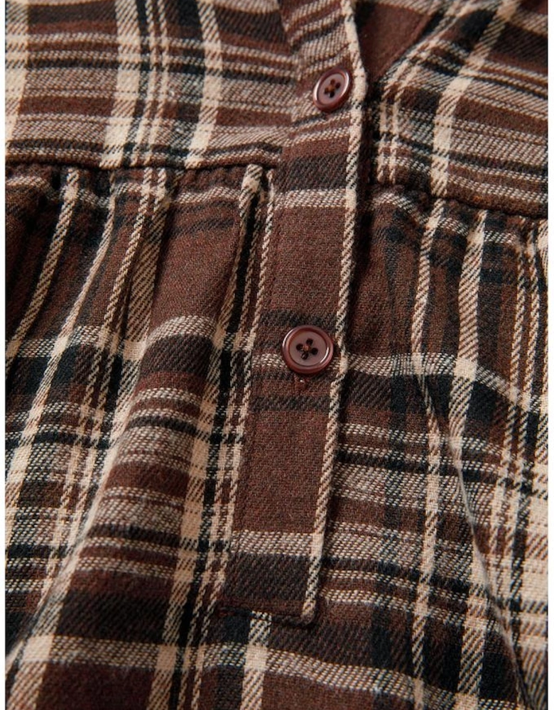 Brown Plaid Patchwork Long Sleeve Button Hooded Blouse
