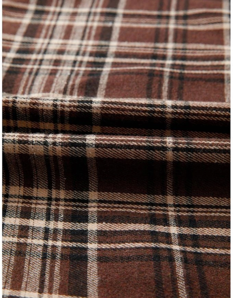 Brown Plaid Patchwork Long Sleeve Button Hooded Blouse